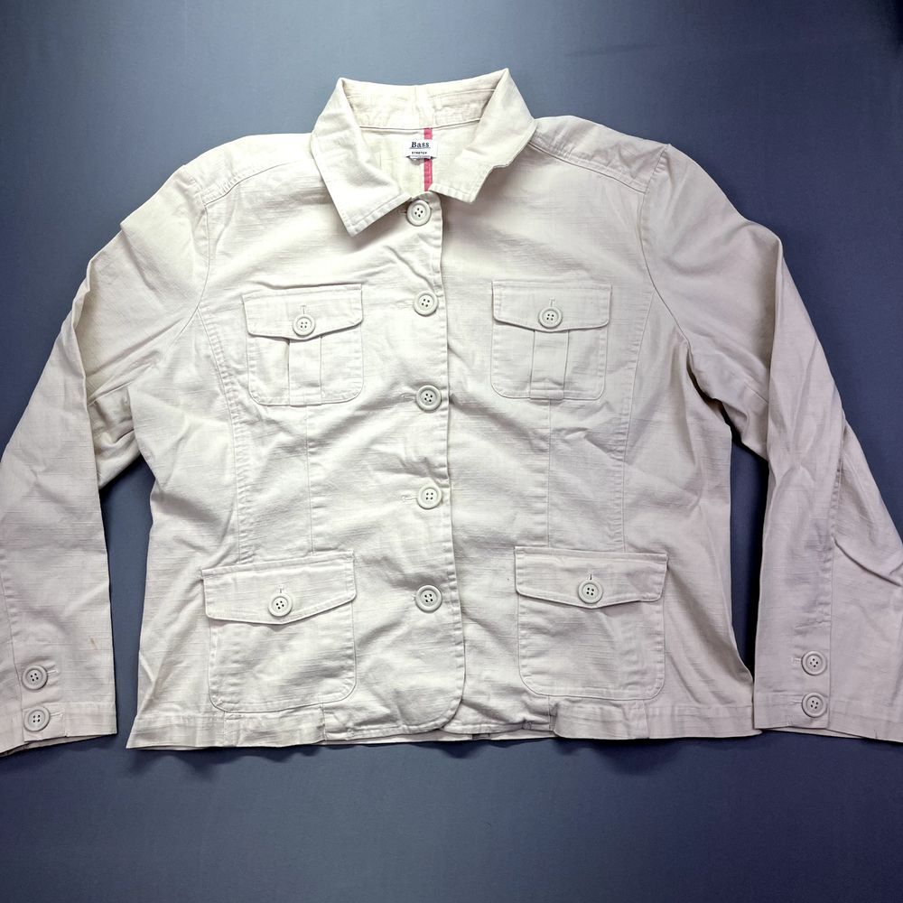 Bass Lightweight Jacket Button Front Pockets Textured Material Size M Grunge